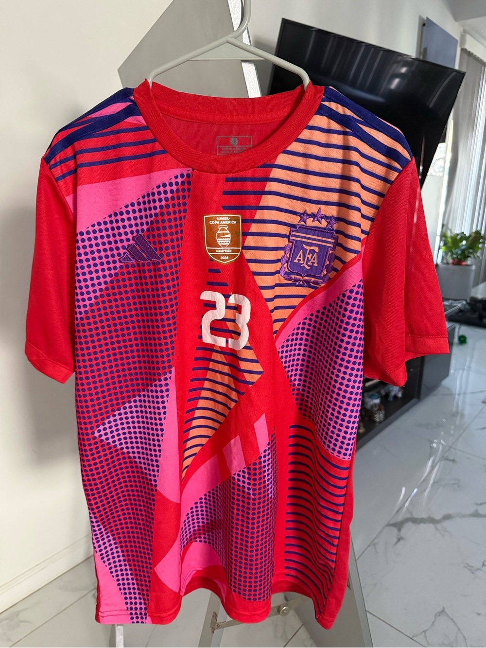 adidas Kids Red & Pink Argentina Training Jersey with 23 Graphic